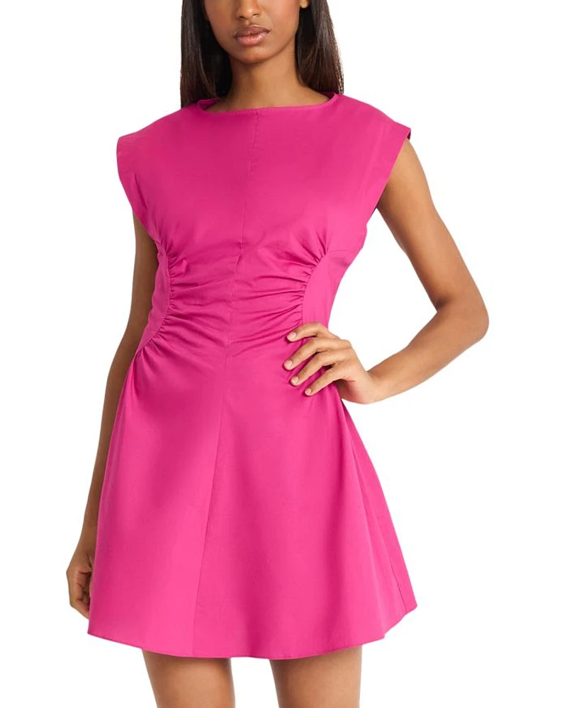 Gathered Linen Mini Dress