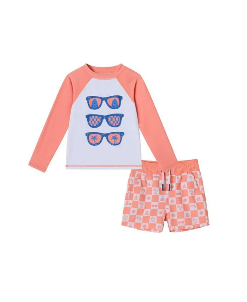 Boys' Sunglasses & Beach Vibes Rashguard and Swim Trunk Set - Little Kid, Big Kid
