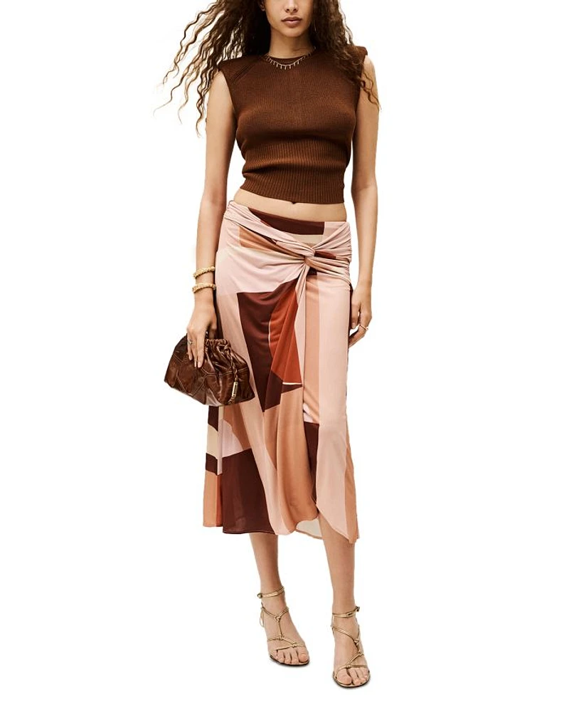 Mely Printed Twist Front Midi Skirt
