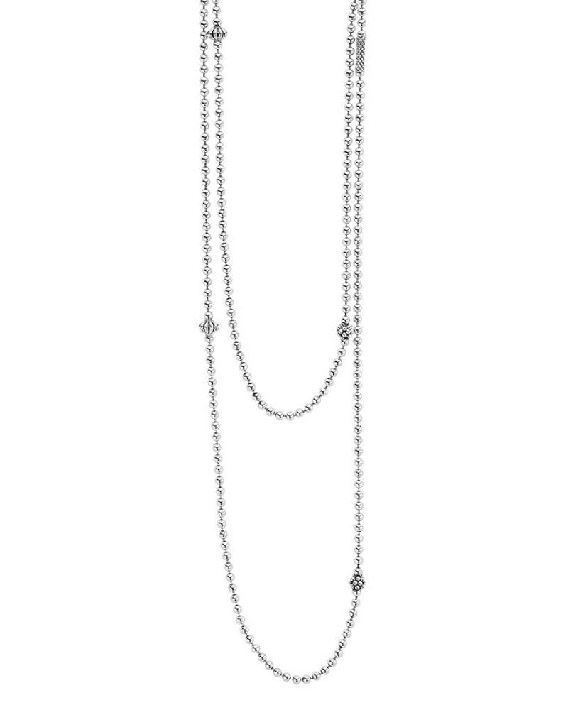 Sterling Silver Chain Necklace with Caviar Icon Stations, 36"