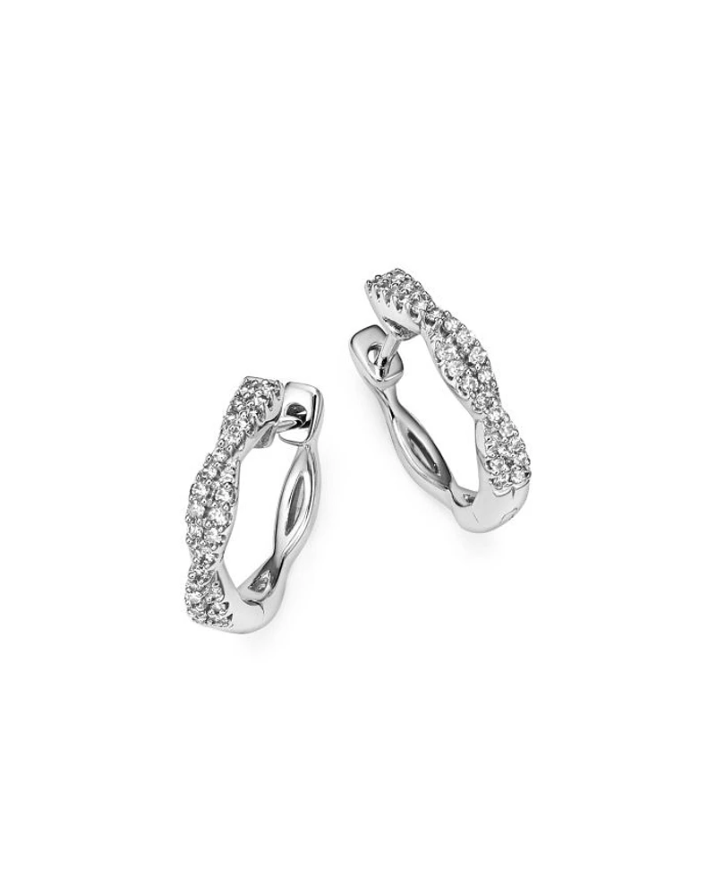Diamond Twisted Hoop Earrings in 14K White Gold, 0.20 tcw