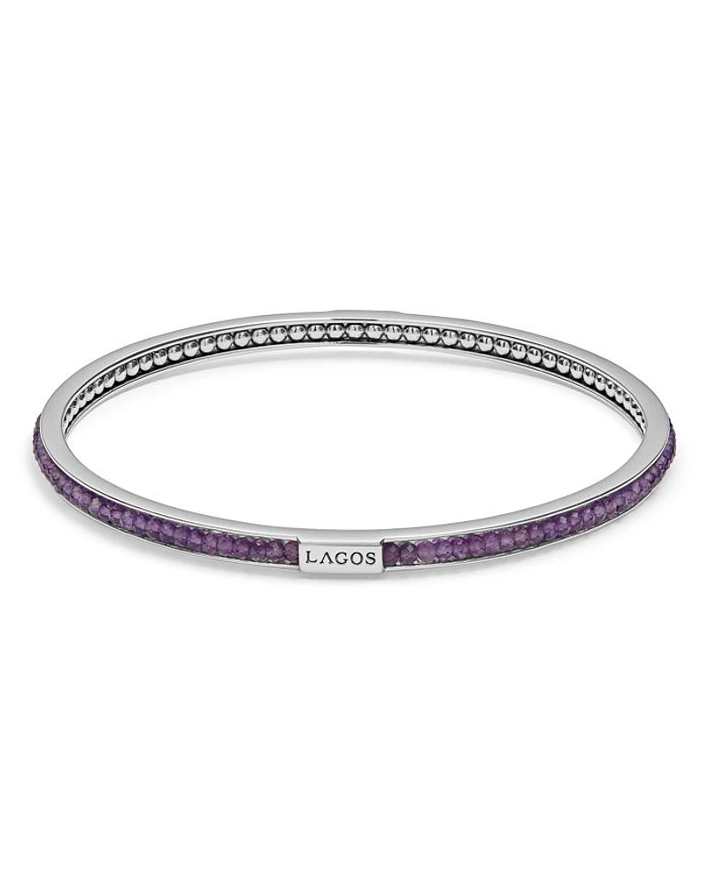 Sterling Silver Caviar Icon Amethyst Beaded Bangle Bracelet