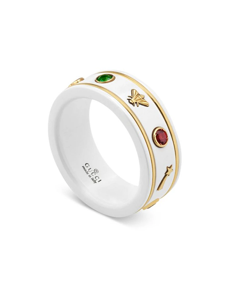 18K Yellow Gold & White Zirconia Colored Topaz Thin Icon Band