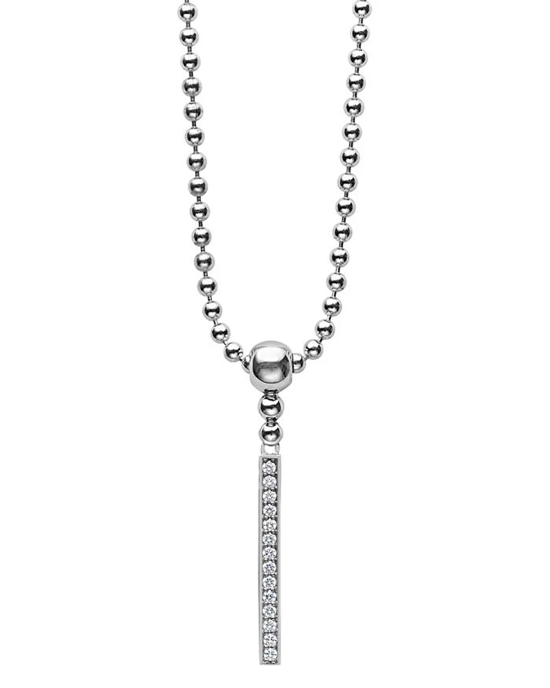 Sterling Silver Caviar Spark Diamond Stick Pendant Necklace, 16"