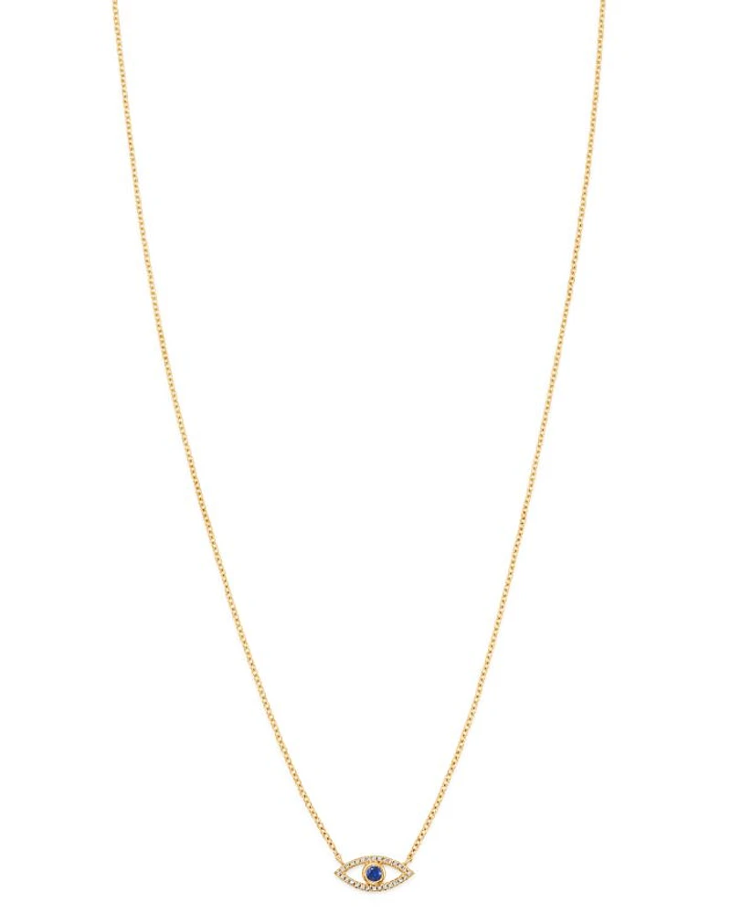 14K Yellow Gold Diamond & Blue Sapphire Evil Eye Pendant Necklace