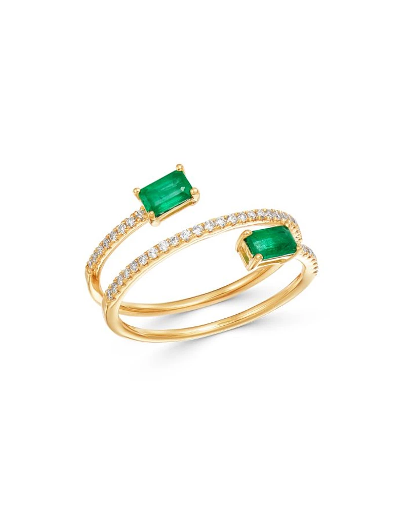 Emerald & Diamond Coil Ring in 14K Yellow Gold