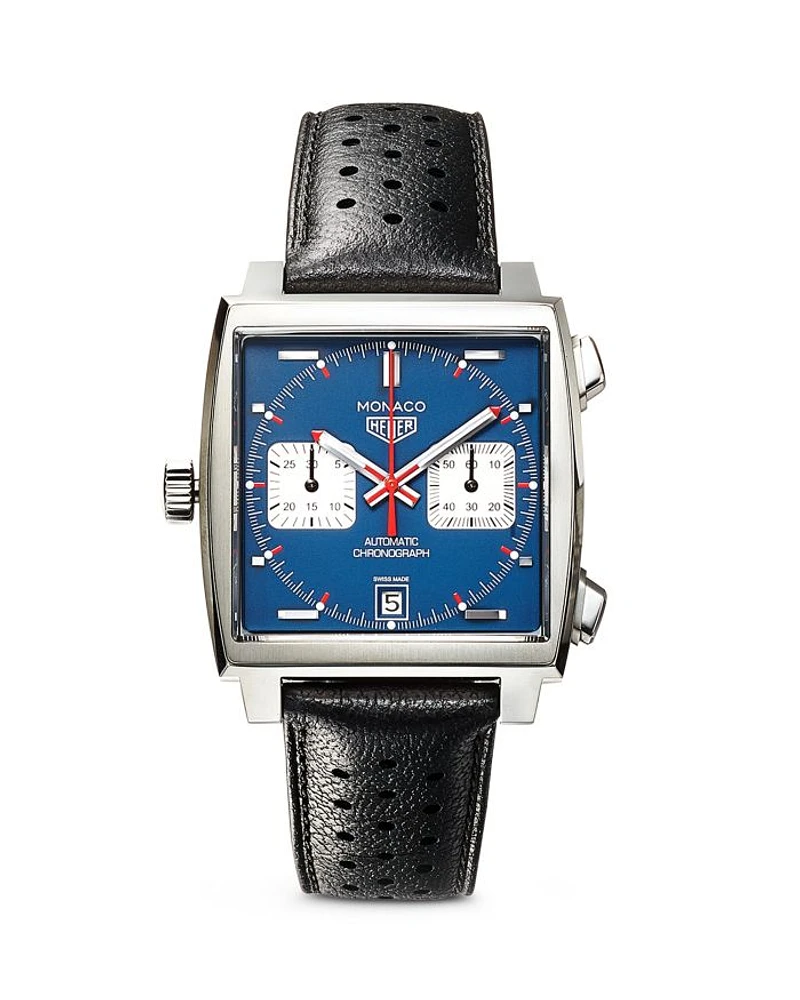 Monaco Calibre 11 Automatic Men's Blue Leather Chronograph, 39mm