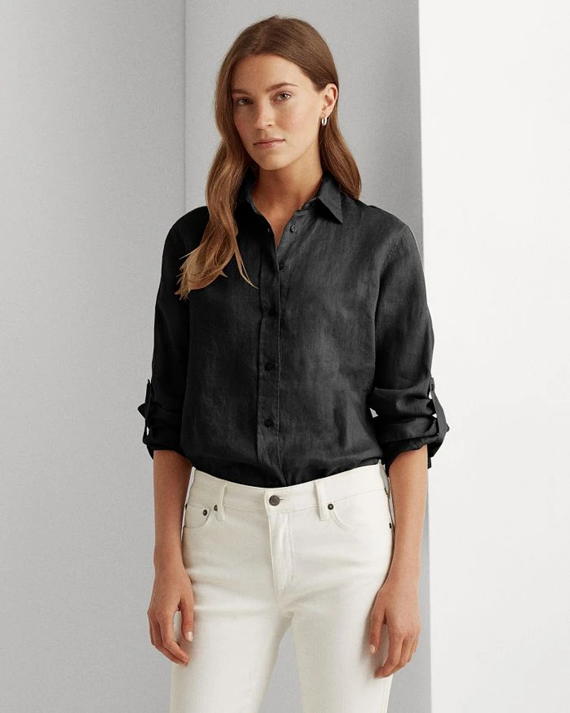Linen Long Sleeve Collared Button Down Shirt, Regular & Petite