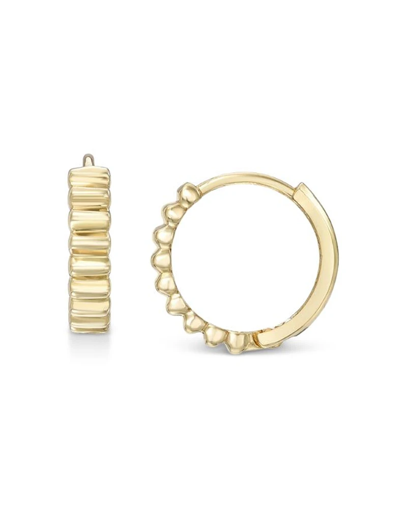 14K Yellow Gold Notched Huggie Hoop Earrings