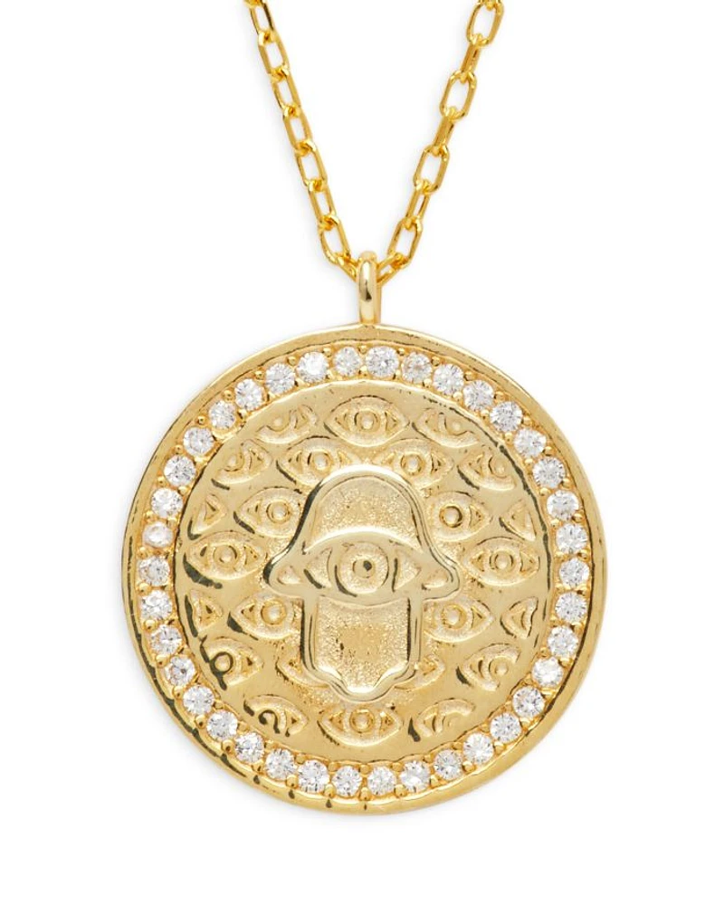 G Hamsa Pavé Evil Eye Pendant Necklace in 14K Gold Plated Sterling Silver, 16"-18"