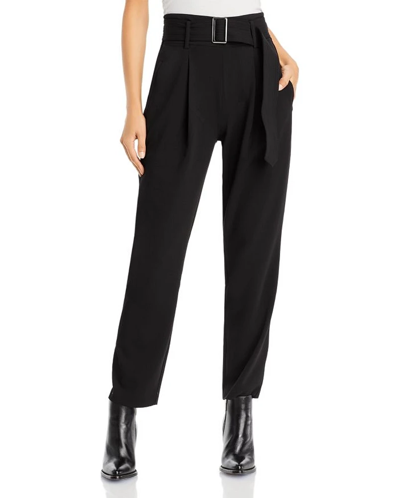 Crepe Pull On Front Pleated Self Belted Pants