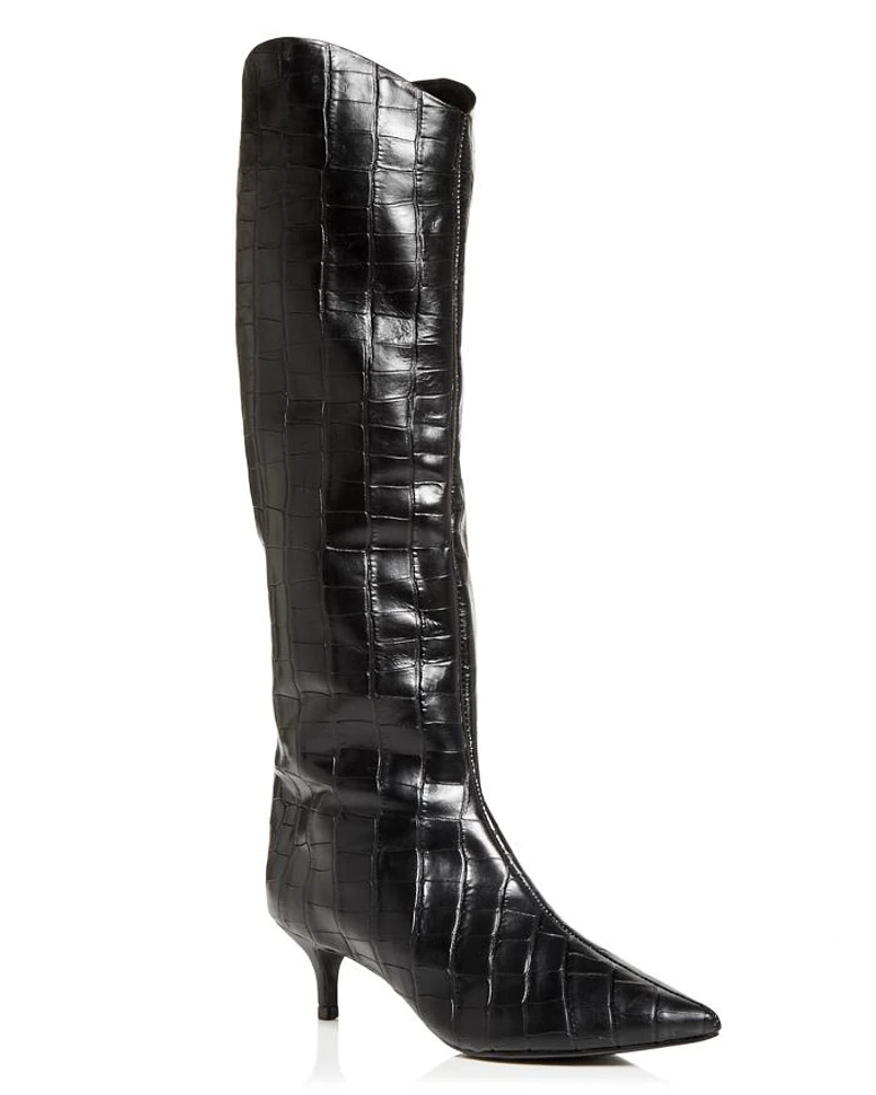 Women's Abbey Croc Embossed Kitten Heel Boots