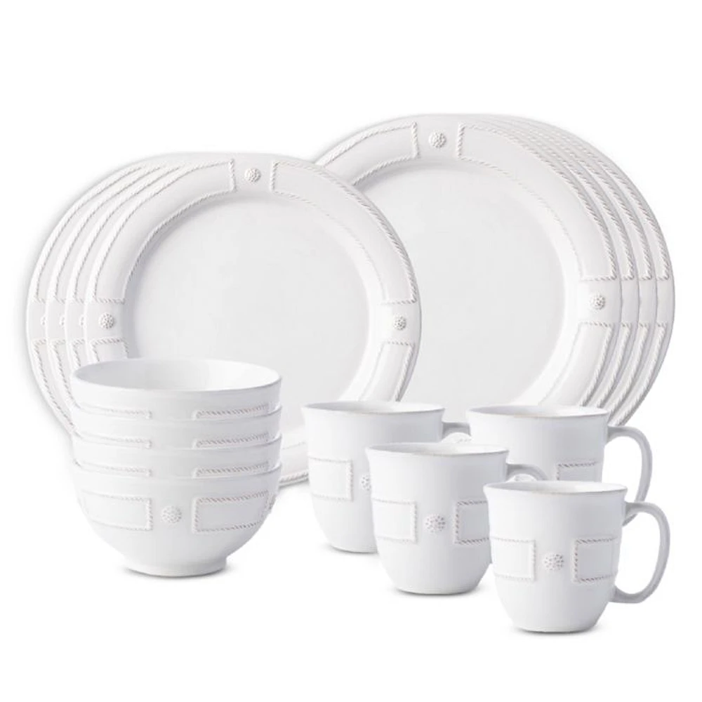 French Panel Whitewash 16 Piece Dinnerware Set, Service for 4