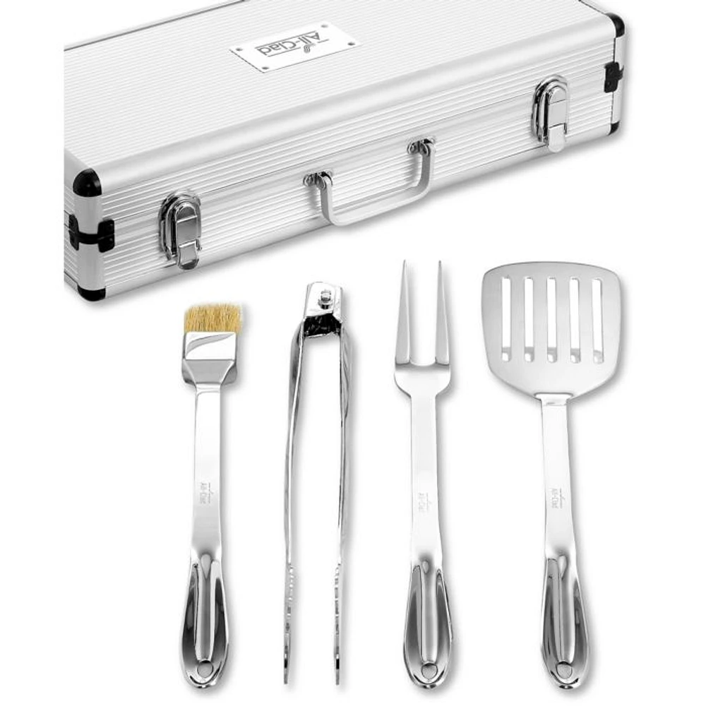Stainless Steel 4-Piece BBQ Tool Set with Case