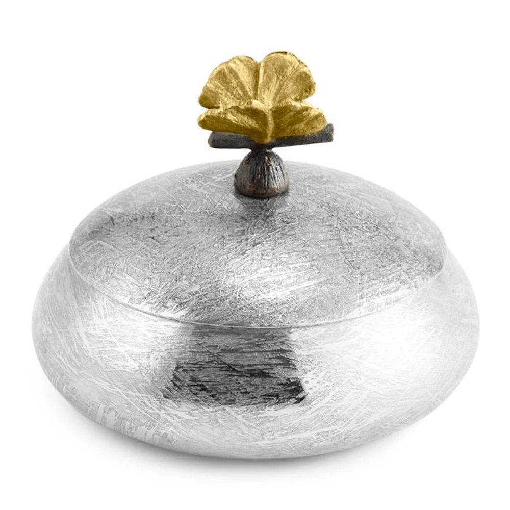 Butterfly Ginkgo Round Trinket Box