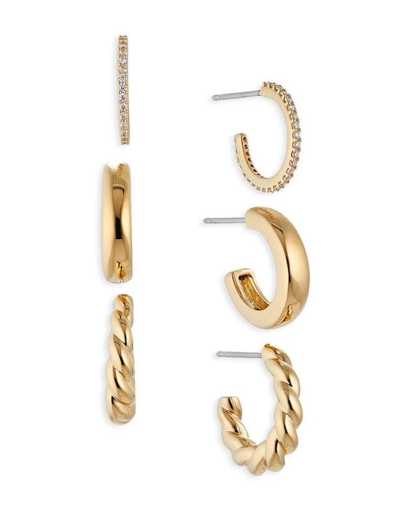 Golden Hour Pavé Huggie Hoop Earrings, Set of 3
