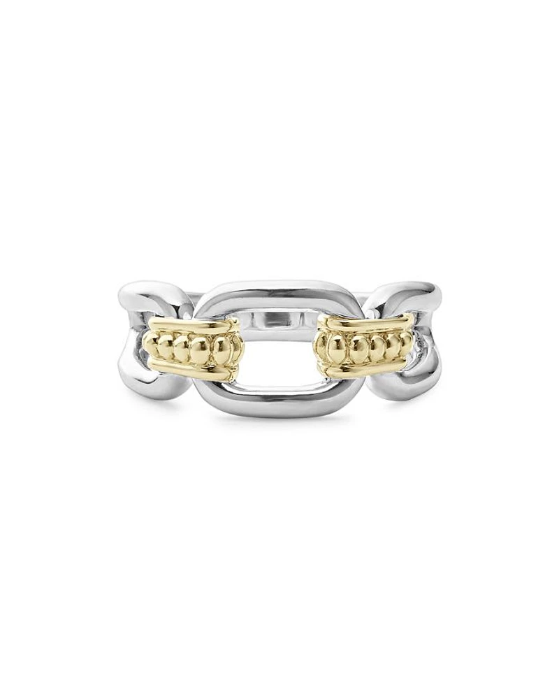 18K Yellow & Sterling Silver Signature Caviar Link Ring