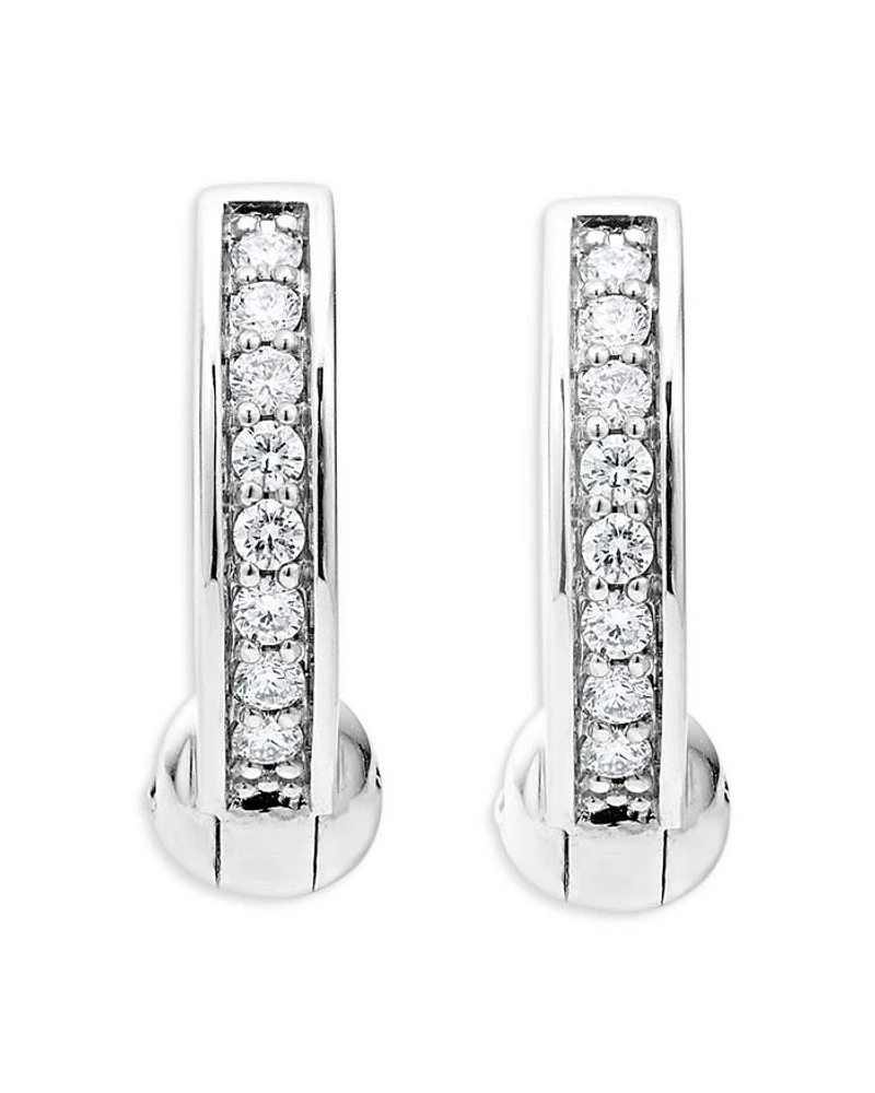 Sterling Silver Caviar Spark Diamond Huggie Hoop Earrings