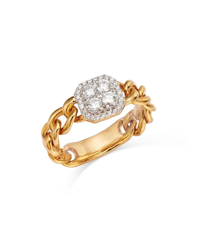 Diamond Halo Cluster Chain Link Ring in 14K Yellow Gold, 0.40 tcw