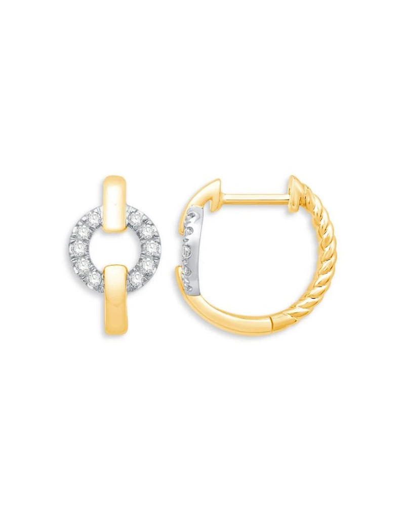 Diamond Circle Huggie Hoop Earrings in 14K White and Yellow Gold, 0.15 tcw
