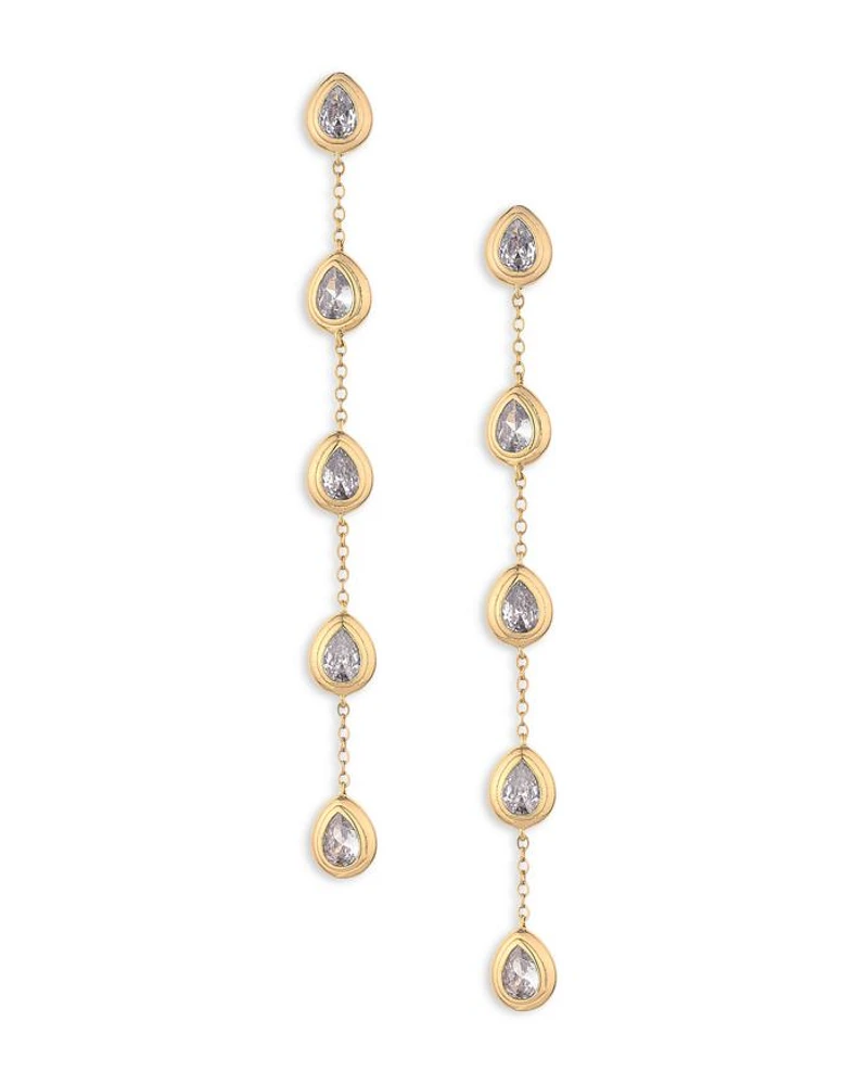 Single File Crystal Cubic Zirconia Teardrop Linear Drop Earrings in 18K Gold Plated