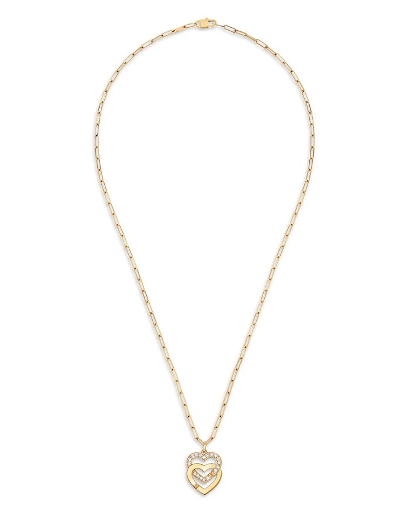 18K Yellow Gold Double Coeurs Diamond Pendant Necklace, 17.7"