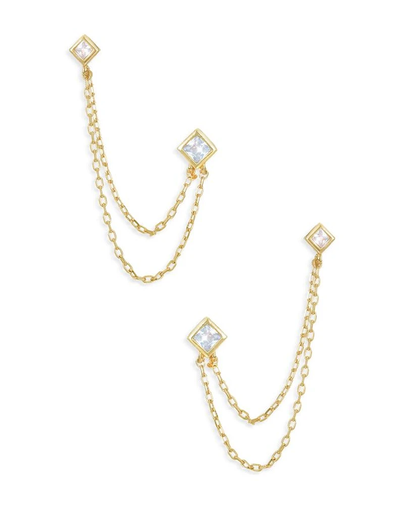 Draped Chain Double Piercing Earrings