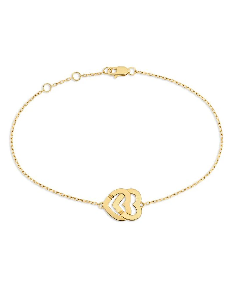 18K Yellow Gold Maillon Double Heart Link Bracelet