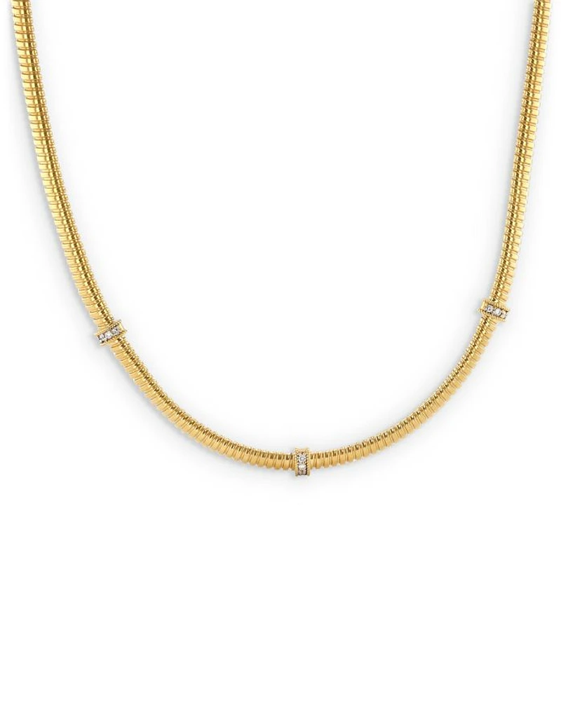 18K Yellow Gold Via Mercanti Diamond Three Station Tubogas Collar Necklace, 17"
