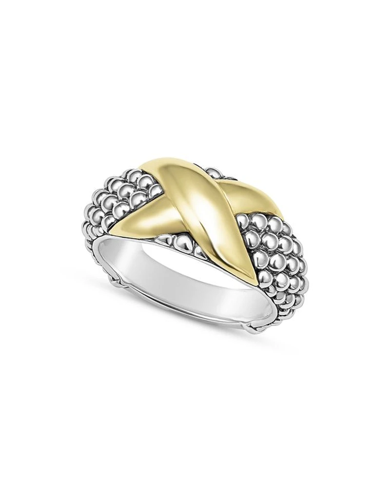 18K Yellow Gold & Sterling Silver Embrace X Caviar Bead Statement Ring
