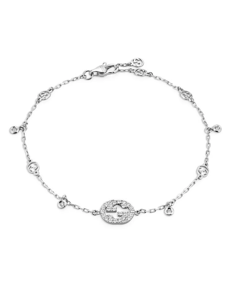 18K White Gold Interlocking G Diamond Bracelet