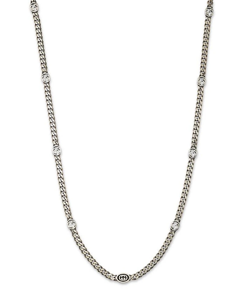 Sterling Silver Black Enamel Double G Logo Curb Link Chain Necklace, 19.7"