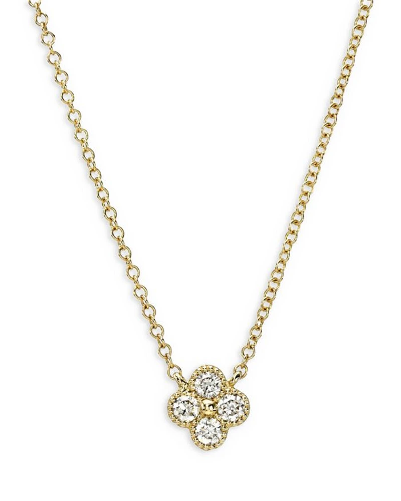 14K Yellow Gold Large Diamond Clover Pendant Necklace, 16"