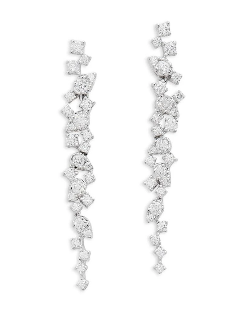 Diamond Scatter Drop Earrings in 14K White Gold, 0.95 tcw