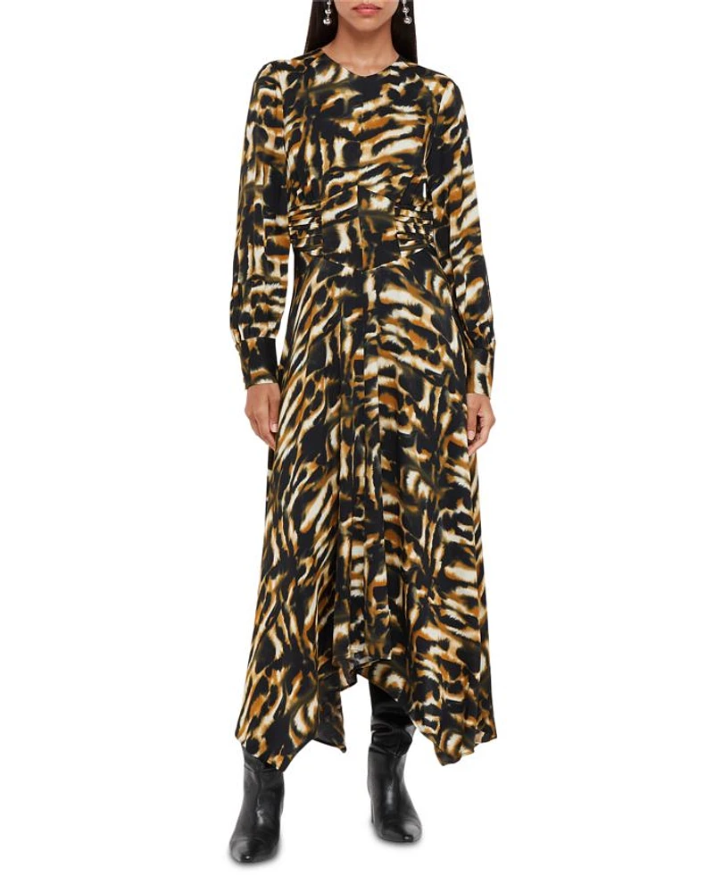 Smoke Print Gathered Midi Dress
