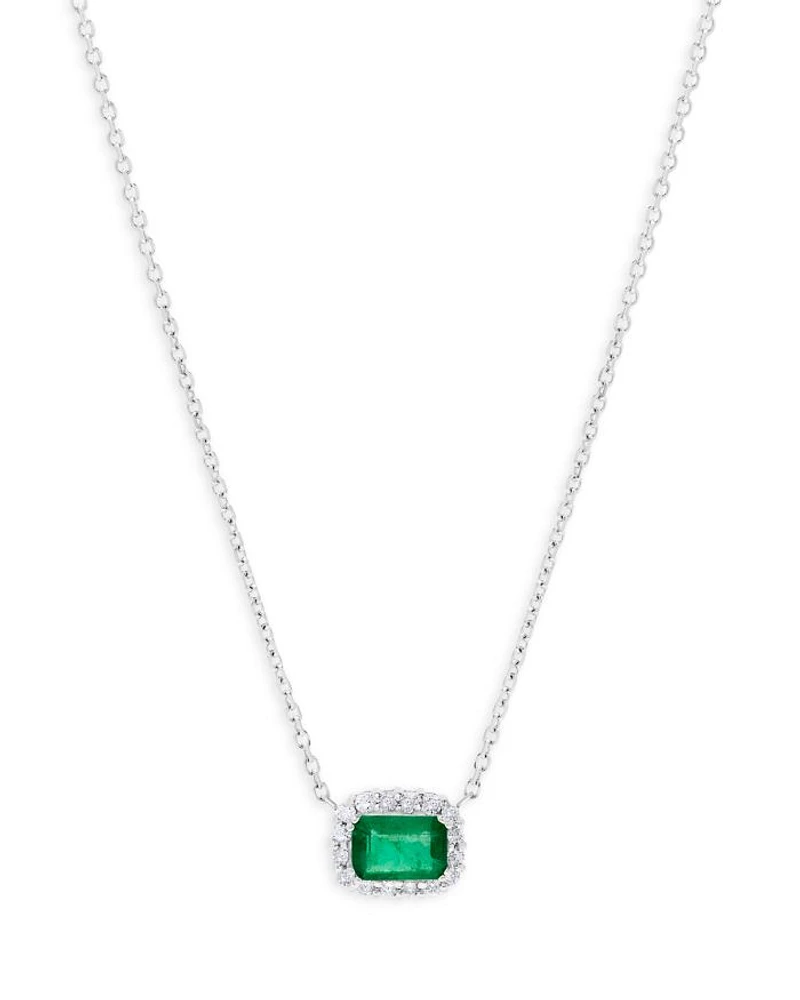 Precious Stone and Diamond Halo Pendant Necklace Collection in 14K White Gold