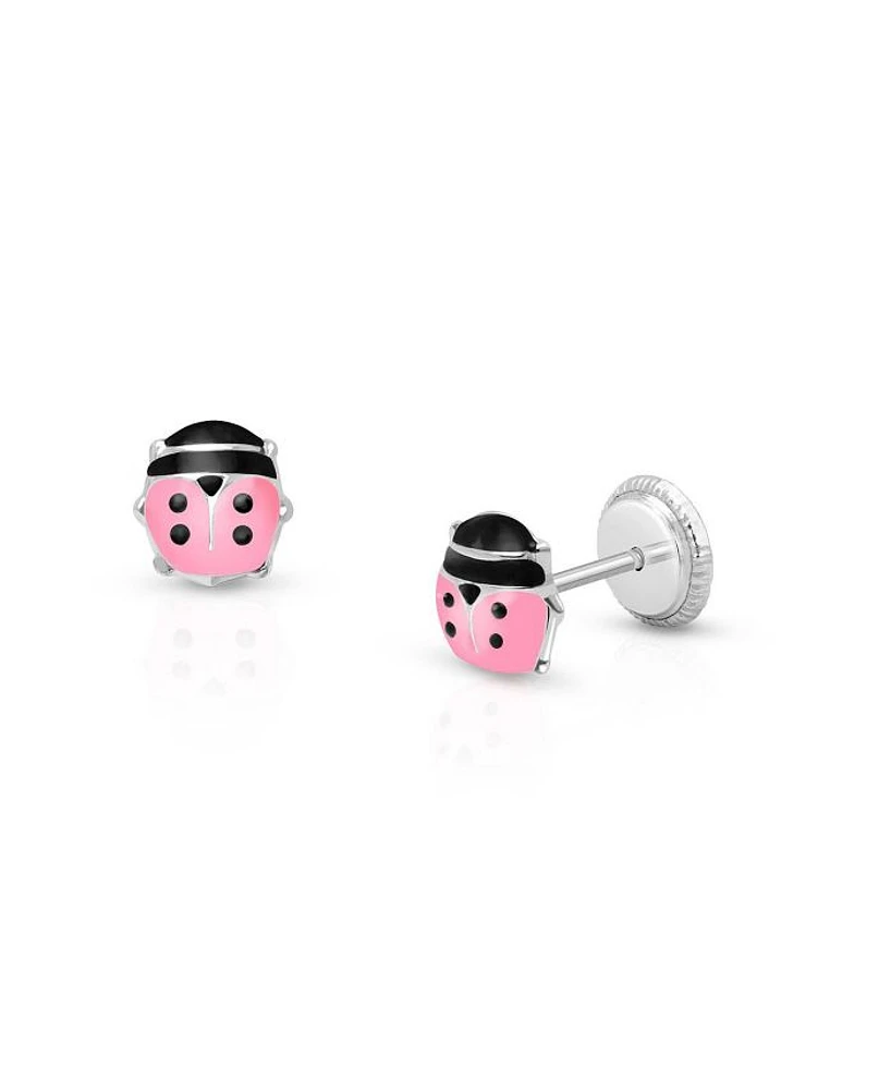Children's 14K Gold Pink Lil' Ladybug Studs Girls' Screw Back Earrings