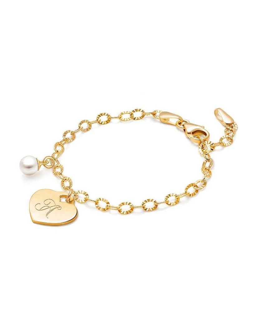 Girls 14K Gold Classic Charm Bracelet & Engraved Initial 6.25" - Children