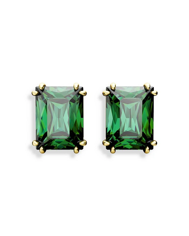 Stilla Green Rectangle Stud Earrings in Gold Tone