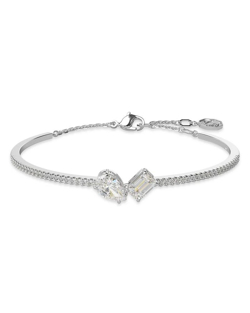 Mesmera Mixed Cut Bangle Bracelet in Rhodium Plated