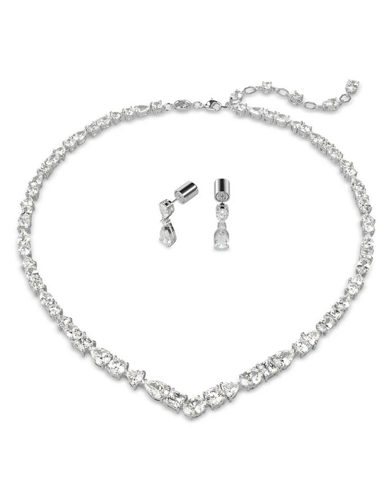 Mesmera Mixed Cut Collar Necklace & Drop Earrings Set in Rhodium Plated