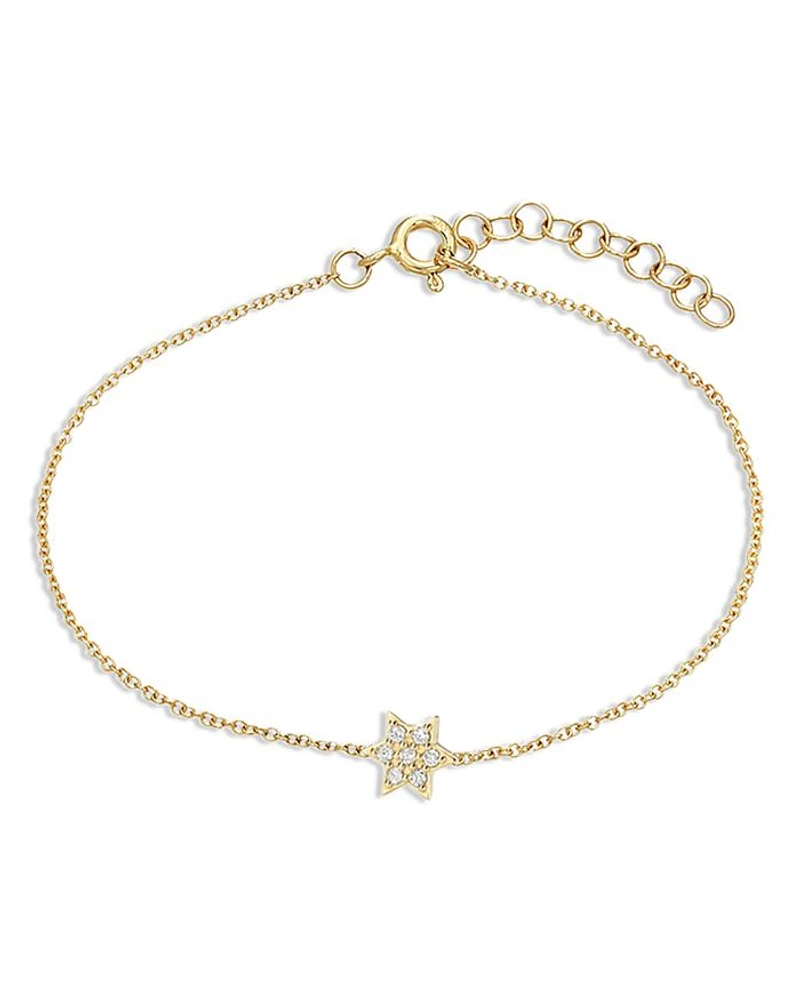 14K Yellow Gold Diamond Star of David Link Bracelet