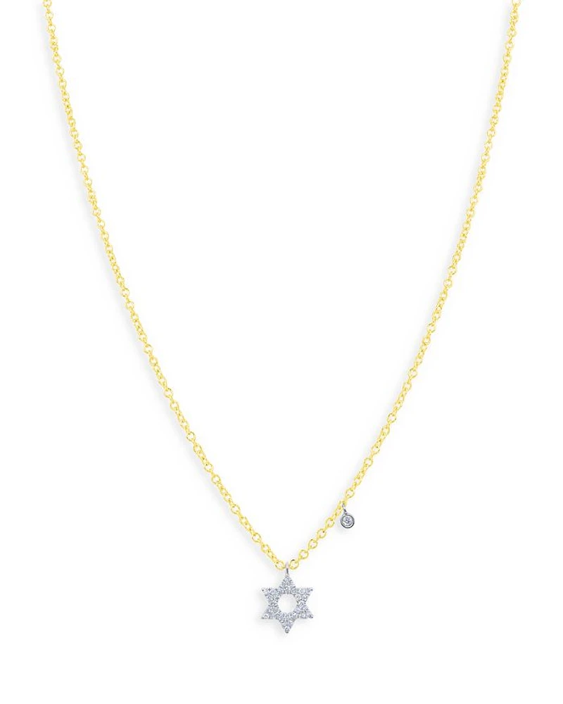 14K White & Yellow Gold Diamond Star of David Pendant Necklace