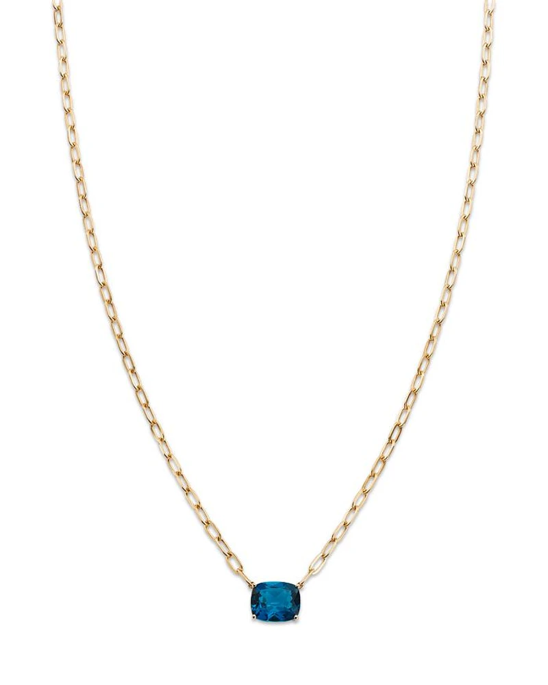 London Blue Topaz Solitaire Pendant Necklace in 14K Yellow Gold, 18"
