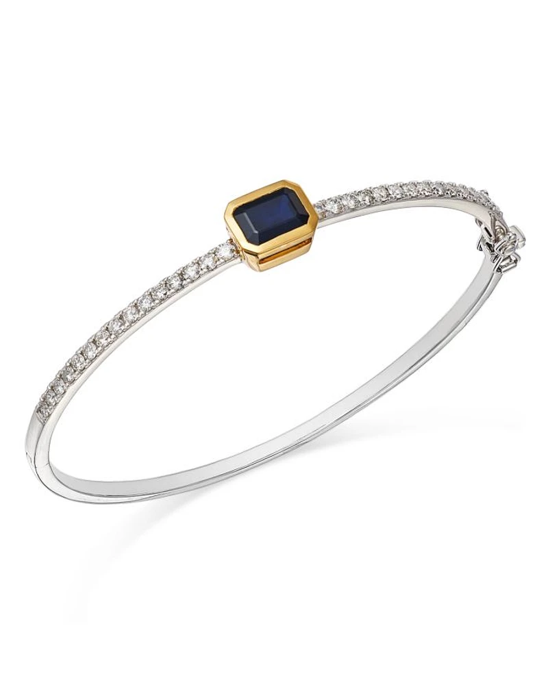 Gemstone & Diamond Station Bangle Bracelet in 14K Yellow & White Gold