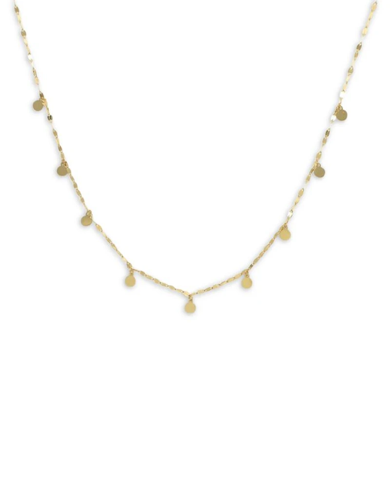 14K Yellow Gold Polished Disc Dangle Collar Necklace, 18"