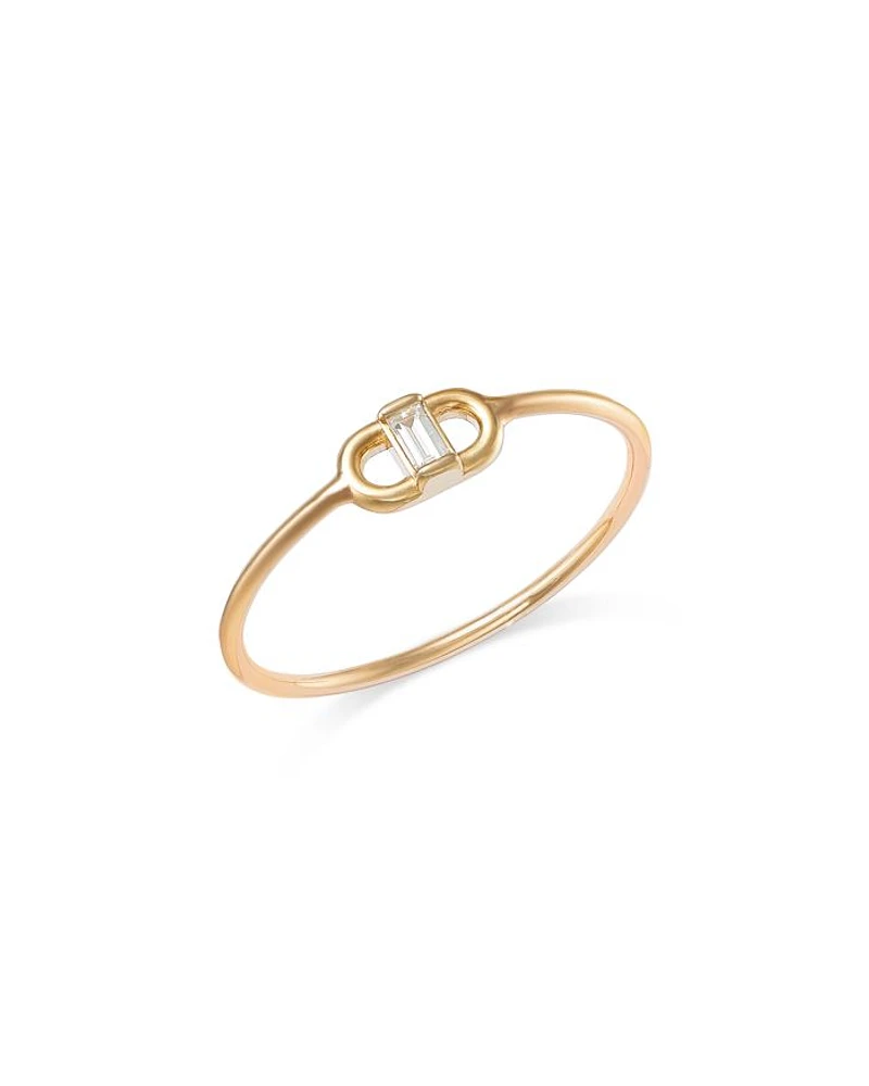 14K Yellow Gold Baguette Diamonds Diamond Baguette Oval Link Ring, 0.06 tcw