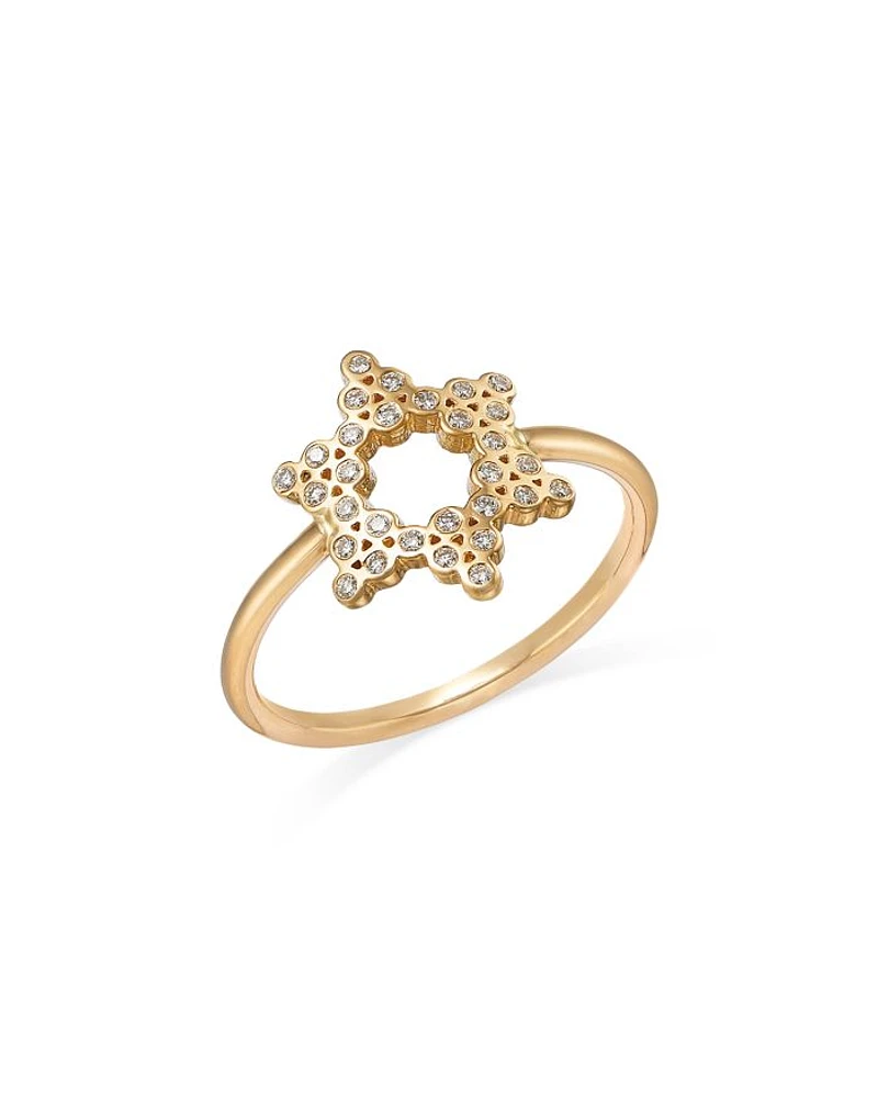 14K Yellow Gold Small Diamond Bezel Star of David Ring, 0.15 tcw