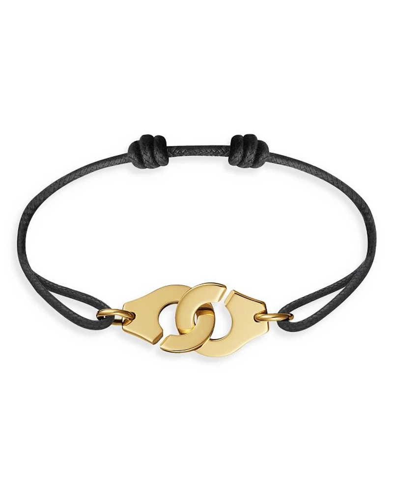 18K Yellow Gold Menottes Intertwined Handcuff Charm Adjustable Cord Bracelet