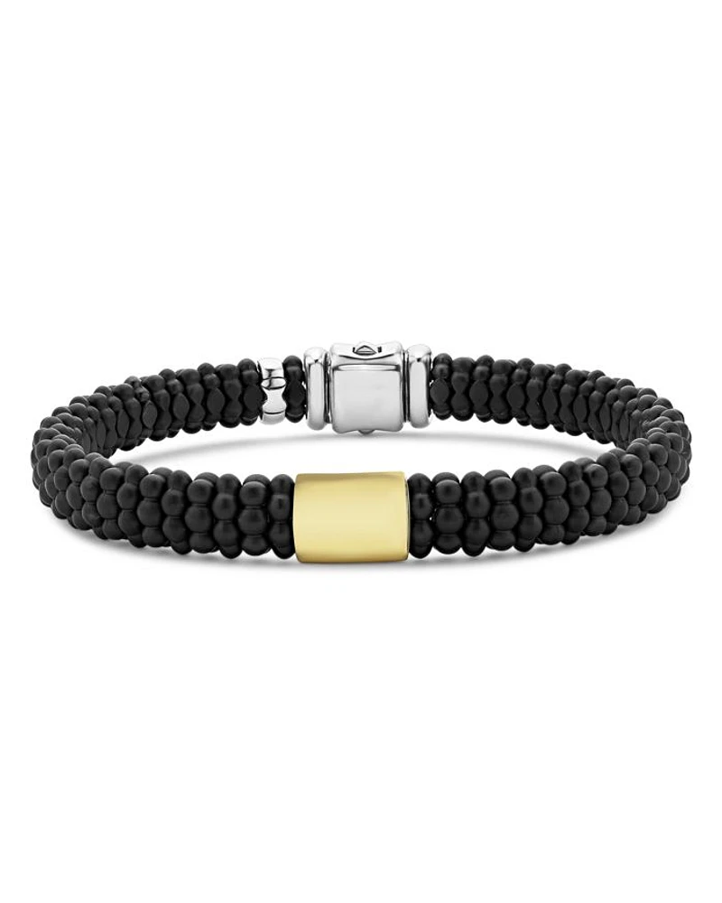 Men's 18K Yellow Gold & Sterling Silver Anthem Black Ceramic Caviar Station Bead Bracelet - Exclusive
